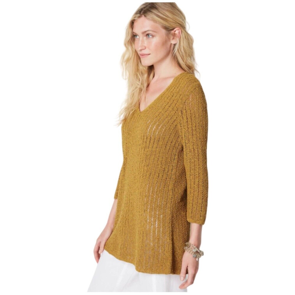 J. JILL Textured Medium Petite Mustard 3/4 Sleeve Knit Sweater‎ Gildd Coin